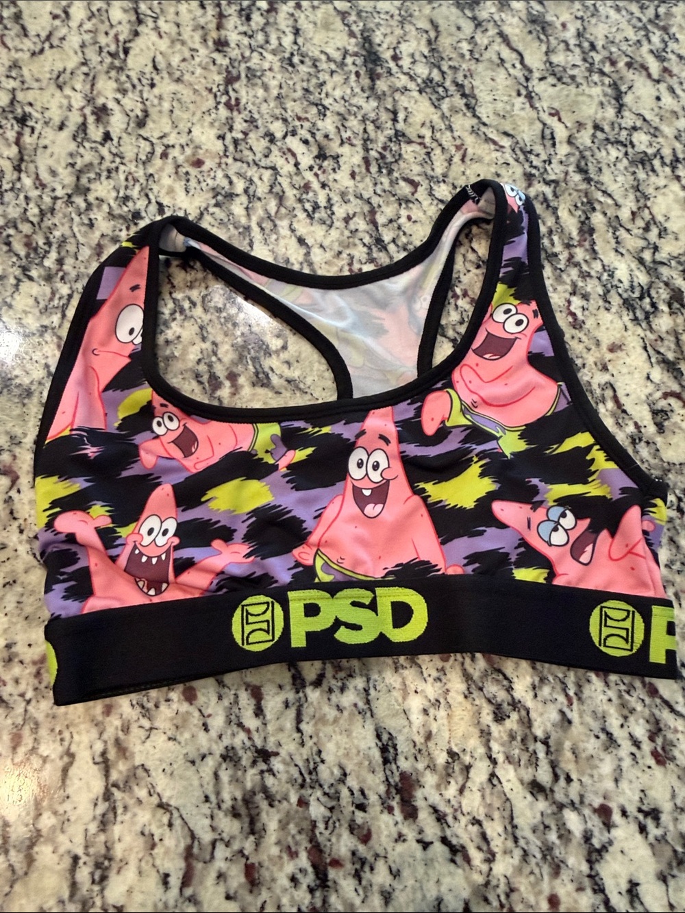 PSD Women’s Pink Patrick Star Print Sports Bikini Top with Black Band